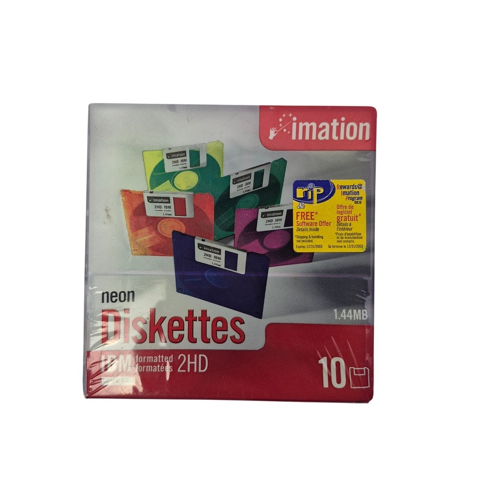 Imation Neon Diskettes 3.5" 1.44MB 2HD‎ IBM Formatted 10 Pack Sealed